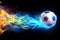 Exciting soccer imagery ball emits colorful smoke, text friendly background