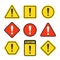 Exclamation mark beware icons. Attention and caution signs. Hazard warning vector symbol isolated