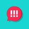 Exclamation mark in chat bubble speech vector icon, flat cartoon concept of attention or warning sign, hazard or caution