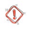 Exclamation mark icon in comic style. Danger alarm vector cartoon illustration on white isolated background. Caution risk business