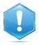 Exclamation mark icon crystal blue hexagon button