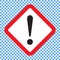 Exclamation mark, square hazard warning symbol, vector icon