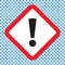 Exclamation mark, square hazard warning symbol, vector icon