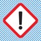 Exclamation mark, square hazard warning symbol, vector icon