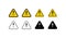 Exclamation mark of warning attention icon. Triangular warning symbols with Exclamation mark. Caution alarm set, danger sign colle