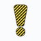 Exclamation mark with yellow and black stripes on the diagonal