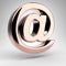 Exclamation point symbol on white background. Rose gold 3D sign with gloss chrome surface