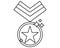 Exclusive benefits icon black and white - star medal with chevron ribbon.