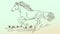 Exclusive. A horse is running. One-line drawing. A dark line on a light background. Vector.