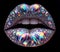 exclusive lips jewelry , iridescent crystal, with colors that change depending on the light and angle. The lips have the shape