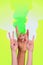 Exclusive magazine picture sketch collage image of arms showing hard rock gestures v-sign isolated creative green neon