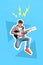 Exclusive magazine picture sketch image of cool happy guy playing electric guitar isolated painting background