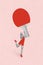 Exclusive painting magazine sketch image of mini lady play huge big ping pong racquet isolated drawing pink background