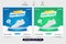 Exclusive sports shoe business template design with blue and green backgrounds. Modern shoe business promotional web banner vector