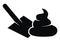 Excrement and shovel, vector icon, black silhouette