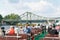 Excursion boat on the Havel River at Glienicke Bridge between Berlin and Potsdam