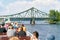 Excursion boat on the Havel River at Glienicke Bridge between Berlin and Potsdam