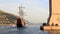 Excursion boat styled as carrack, leaving the port and passing St. John\\\'s Fortress, Dubrovnik, Croatia