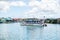 Excursion boat, touristic vehicle at moorage, St. John, Antigua