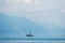 Excursion water ferry with Swiss flag at Lake Geneva Lausanne