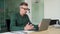 Executive businessman using laptop having video conference call virtual meeting.