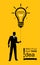 executive idea, man hold the string of tied bright bulb, solution bulb balloon shown by the executive