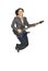 Executive woman jumping with guitar