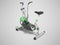 Exercise bike green metallic with green insets perspective 3d render on gray background with shadow