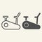 Exercise bike line and solid icon. Exercycle outline style pictogram on beige background. Stationary fitness bike for