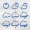 Exercise book collection clouds icon.