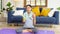 Exercise at home, Asian girl holding dumbbell and green apple after workout fitness, Healthy asia woman training weight fit sport