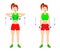 Exercise at home. Young curvy girl doing exercises with dumbbells for arm muscles.