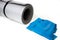 Exercise mat and training rubber on a white background