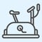 Exercise sport bike line icon. Fitness stationary device for calorie burning. Horeca vector design concept, outline