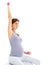 Exercise, weightlifting and pregnant woman on gym ball for maternity wellness, healthy lifestyle and wellbeing. Sports