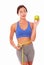 Exercised slim lady dieting on fruits