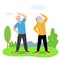 Exercises for the elderly An elderly woman and an elderly man doing fitness in the fresh air