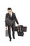 Exhausted businessman taking all bags