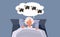 Exhausted Elderly Woman Counting Sheep to Sleep Vector Cartoon Illustration