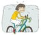 Exhausted girl riding a bike cartoon