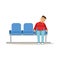 Exhausted man sleeping in the chair at airport or train station vector Illustration