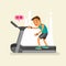 An exhausted man on a treadmill. vector illustration