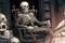 Exhausted Skeleton in Anime Office Environment, generative ai