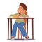 Exhausted Student Boy Slumbers On The Desk with Open Textbooks, A Pencil Clutched In Hand. Fatigue Pupil in Classroom
