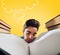 Exhausted student is studying hard on the desk