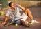 Exhausted tennis player on ground