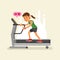 An exhausted woman on a treadmill. vector illustration