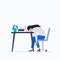 Exhausted young woman at work. Burnout at work, working at home or office, telework, freelance. Vector flat illustration