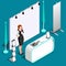 Exhibition 3D Booth Stand People Isometric Vector Illustration