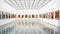 An exhibition of art paintings in a minimalist gallery